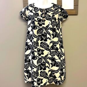 GAP Maternity Black and Cream 1/2 Button Down Floral Linen Smock Dress- Small